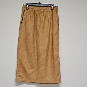 90s Vtg Weathervane Suede Tan Midi Skirt, Side Button, Pockets, Size 12,
